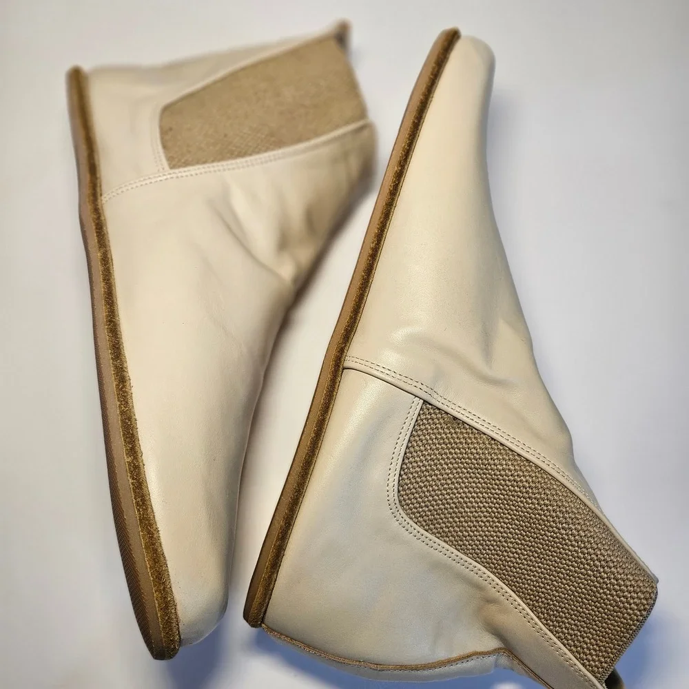 Aintap Barefoot Chelsea‎ Boots Cream Leather Handmade Men 45 Grounding Sole